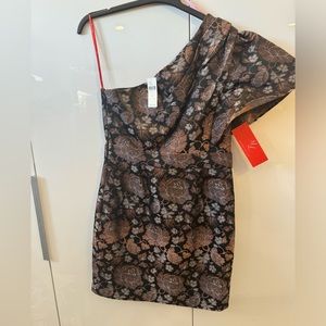 One shoulder brocade Monique Lhuillier mini dress